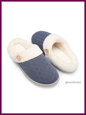Womens Warm Comfy Memory Foam House Slippers Knitted Faux Fur Lined Anti-Skid